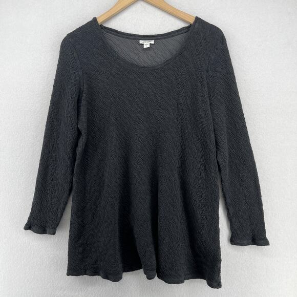 PURE JILL Top L Textured Crinkle Tunic100% Cotton Jersey Tunic Tee Gray - Picture 1 of 15